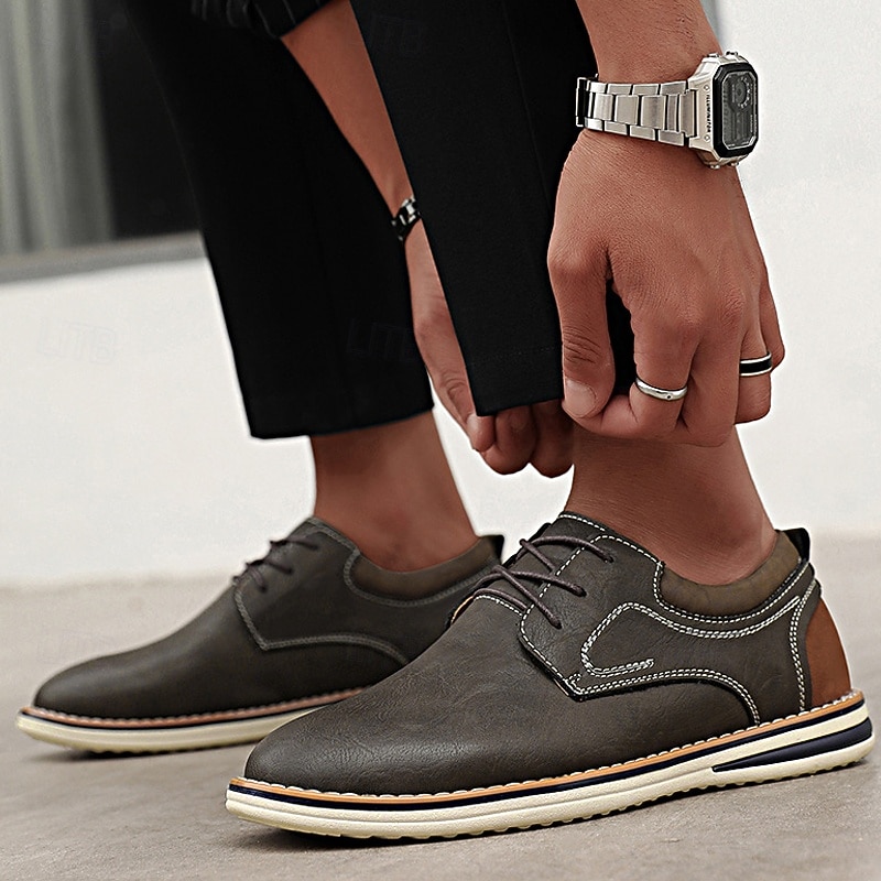 Men's Brown Faux Leather Casual Derby Shoes – Lightweight Lace-up Design for Everyday Office Wear, Weekend Outings and Smart Casual Style3