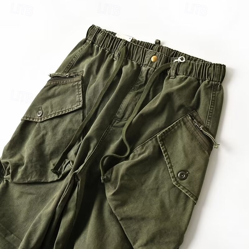 Men's Cargo Pants Trousers Elastic Waist Drawstring Multi Pocket Plain Wearable Outdoor Daily Camping & Hiking Fashion Classic Green Khaki4