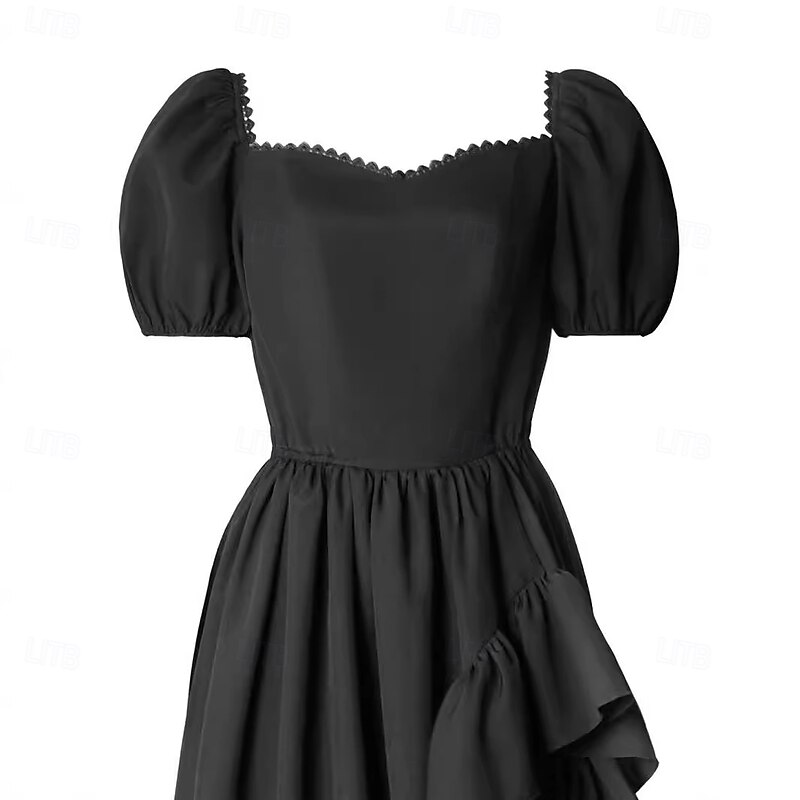 Retro Vintage Medieval Renaissance Midi Dress Viking Elven Ruffle Asymmetric Hem Square Neck Fancy Dress Women's Fantasy Halloween Carnival Vacation Casual Daily LARP Adults Dress Summer4