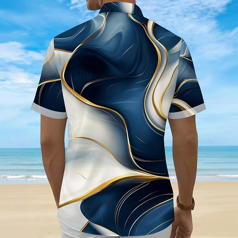 Men's Marble Abstract Liquid Art Shirt Summer Shirt Button Up Shirt Short Sleeve Fashion Casual Outdoor Vacation Dailywear Summer Spring Turndown 3D Print Collared Shirts Front One Pocket Blue Dark4