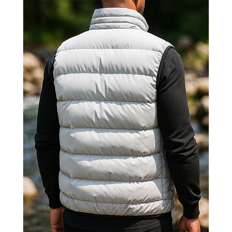 Men's Puffer Vest Thermal Vest Sleeveless Vest Outdoor Thermal Warm Comfortable Breathable Winter Zipper Polyester Grey Hunting Fishing Climbing3