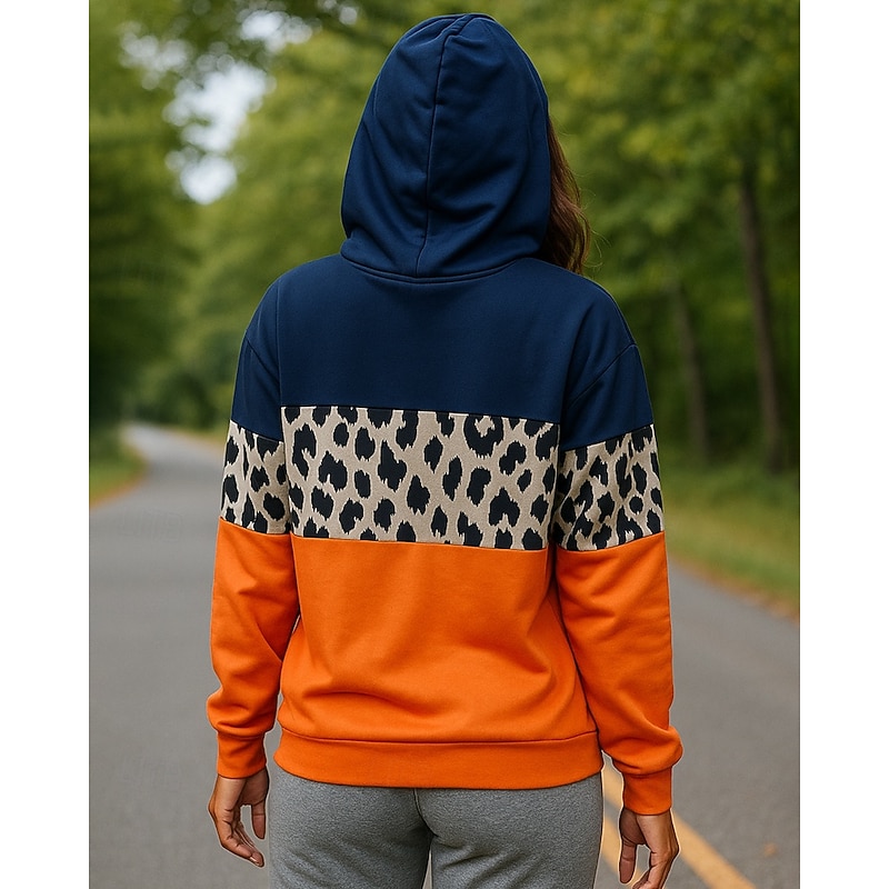 Women's Pullover Sweatshirt Casual Hoodies Long Sleeve Top Athleisure Color Block Sun Protection Windproof Outdoor Running Sportswear Activewear Orange2