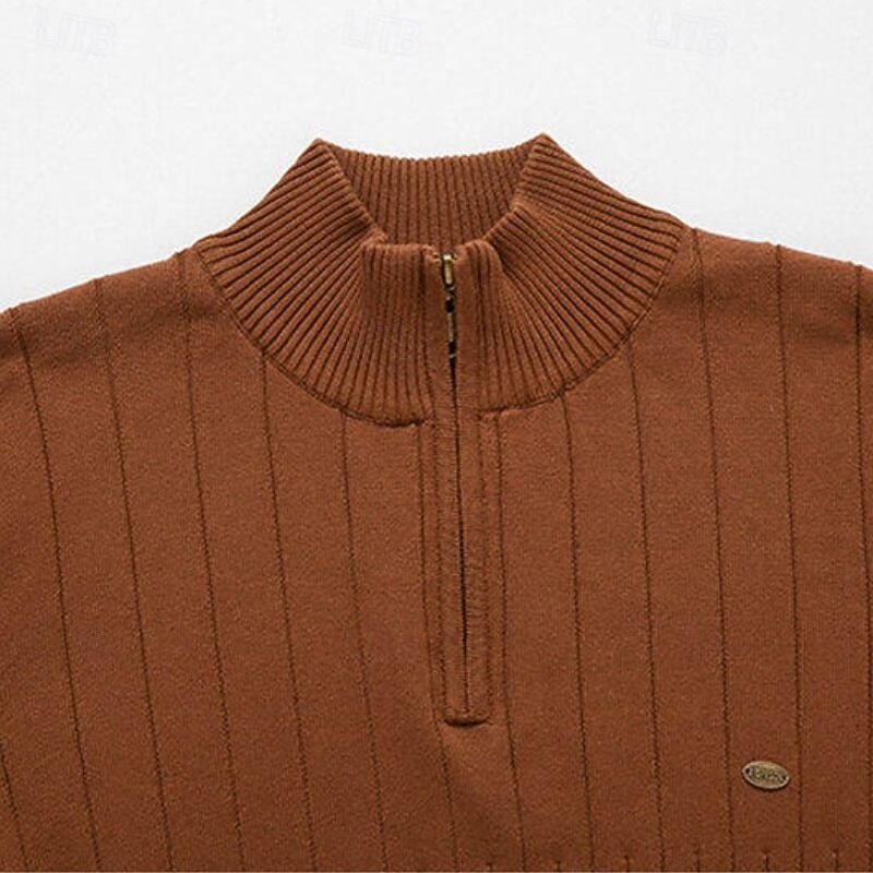 Men's Pullover Sweater Jumper Quarter Zip Sweaters Knit Sweater Ribbed Knit Regular Tops Knitted Plain Half Zip Fashion Casual Vacation Daily Wear Clothing Apparel Fall & Winter Black Navy Blue S M L3