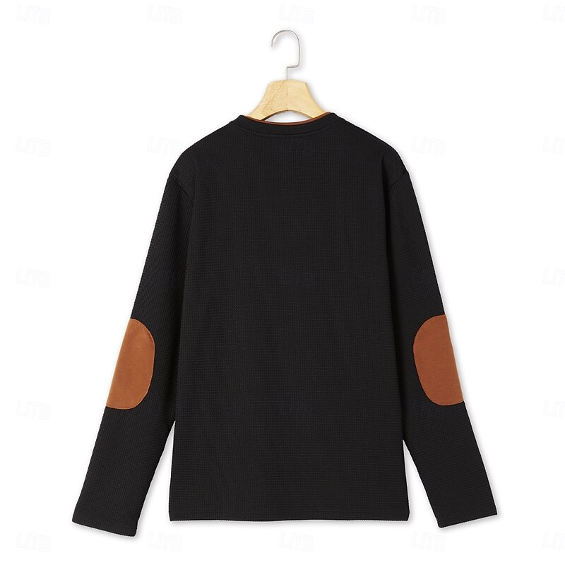 Men's Waffle Tee Waffle Henley Shirt Long Sleeve Solid Color Fashion Basic Casual Fake two piece V Neck Street Casual Sports Spring &  Fall All Seasons Black Navy Blue Army Green Henley T-Shirt3