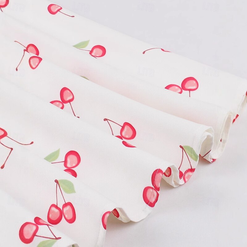 Retro Vintage 1950s Rockabilly Knee Length Flapper Dress Swing Dress Fit and Flare Fruit Cherry A-Line V Neck Fancy Dress Women's Masquerade Vacation Casual Retro Theme Party Adults Dress Spring3