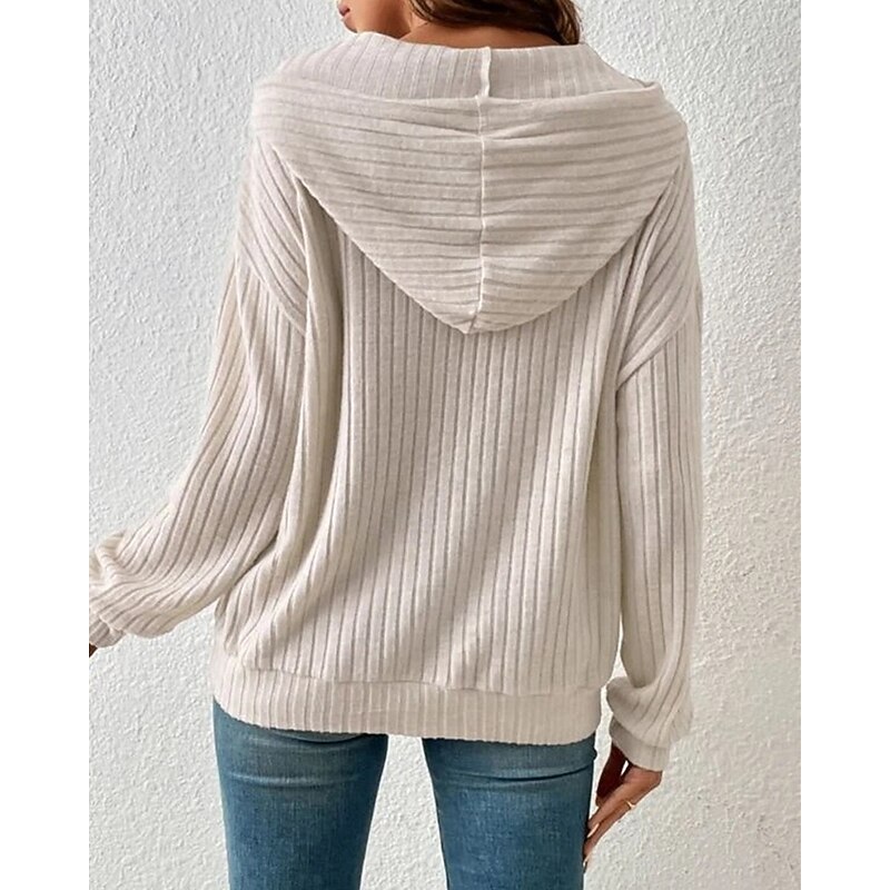 Women's Texture Sweatshirt Pullover Hoodie Sweatshirt Plain Streetwear Casual Comfy Long Sleeve Hooded Regular Tops Street Holiday Going out Front Pocket Black Beige Gray Fall3