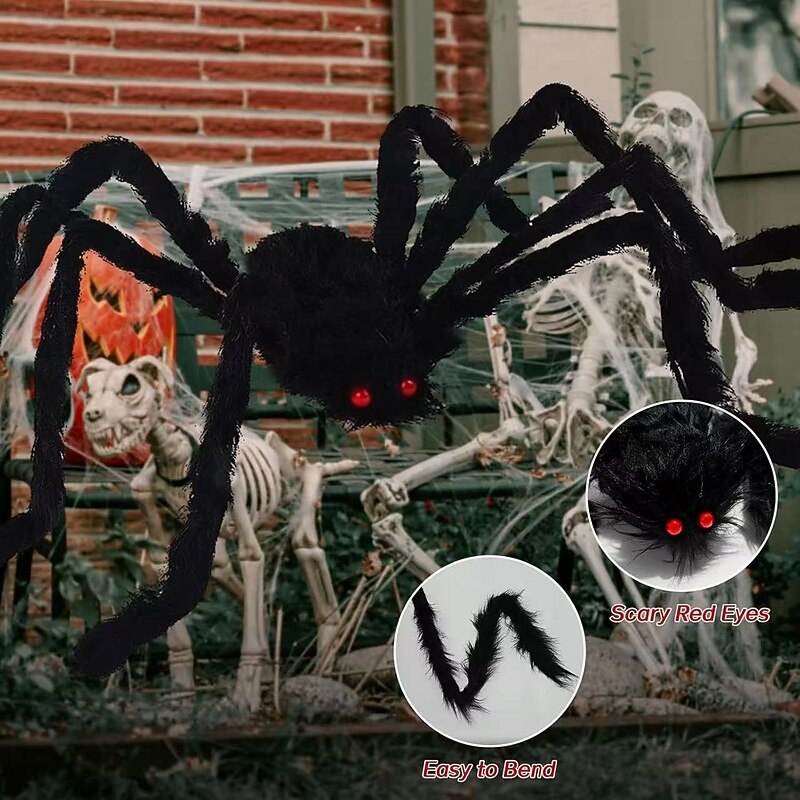 16.5Ft Large Spider Web + 5Ft Hairy Spider & Stretch Cobwebs Halloween Decorations Scary Fake Spider with Triangular Huge Spider Web Large Props for Outdoor Indoor Haunted House Porch Yard4