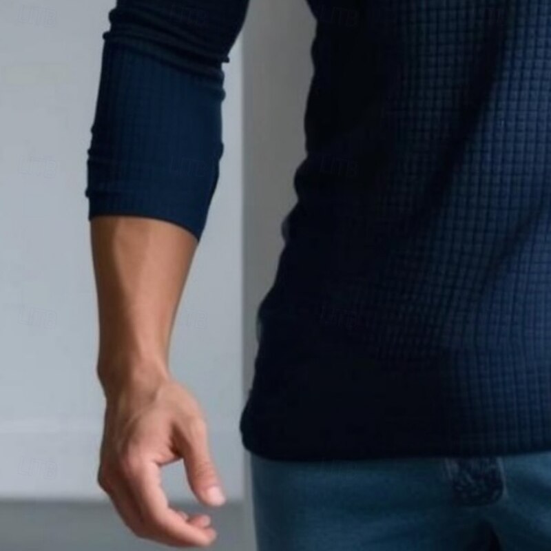 Men's Waffle T-shirt T Shirt Long Sleeve V Neck Open Front Spring &  Fall Solid Color Textured Modern V Neck Outdoor Home Sports & Outdoor Black Navy Blue Top Tee for Men3