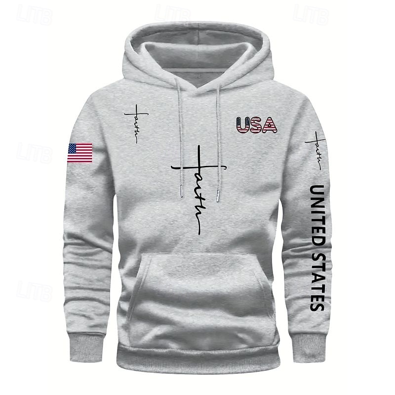 Men's Hoodie Black Pink Red Blue Green Hooded American Flag Pocket Drawstring Front Pocket Sports & Outdoor Daily Holiday Polyester Streetwear Graphic Casual Fall Winter Clothing Apparel Hoodies