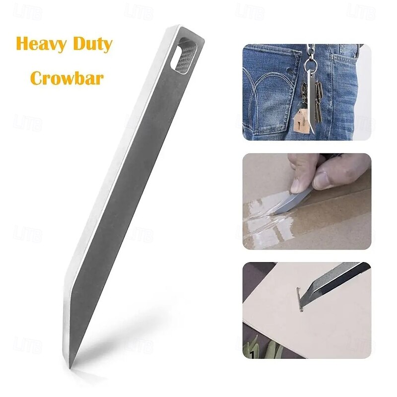 Stainless Steel Pry Bar Compact Multitool Pocket EDC with Ergonomic Grip Dual-Function Sharp Edge & Flat End for Survival, Camping, Everyday Carry