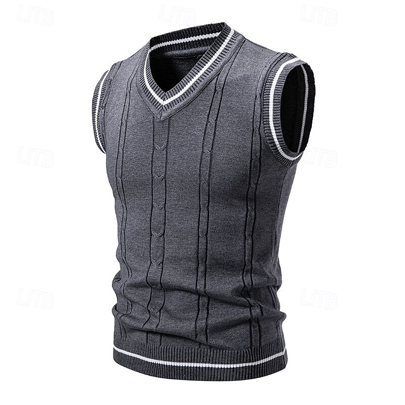 Men's Sweater Sweater Vest Pullover Sweater Jumper Ribbed Knit Regular Tops V Neck Knitted Plain V Neck Knitwear Contemporary Casual Daily Wear Clothing Apparel Fall Black White XL 2XL 3XL2