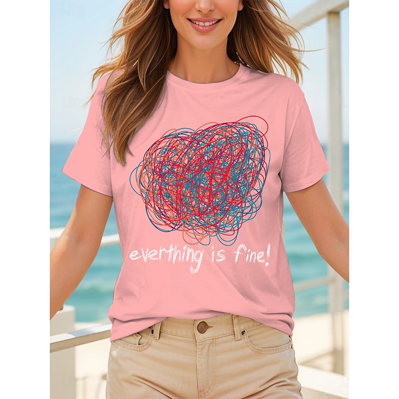Women's T Shirt Graphic Letter Vintage Stylish Classic Short Sleeve Crew Neck Round Neck Regular Tops Daily Weekend Print Black White Yellow Pink Red Summer Spring4