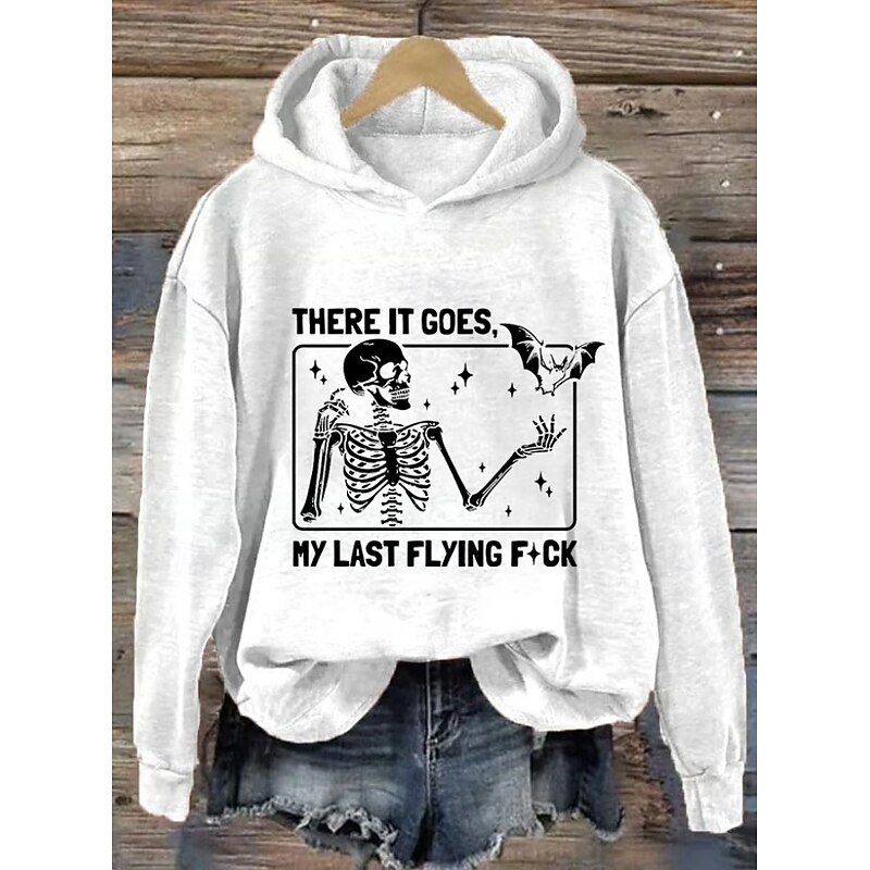 Halloween Women's Hoodie Pullover Sweatshirt Oversized Long Sleeve Casual Skulls Graphic There It Goes My Last Flying F*ck Fashion Print Hooded Regular Tops Street Drawstring Print Fall Winter4
