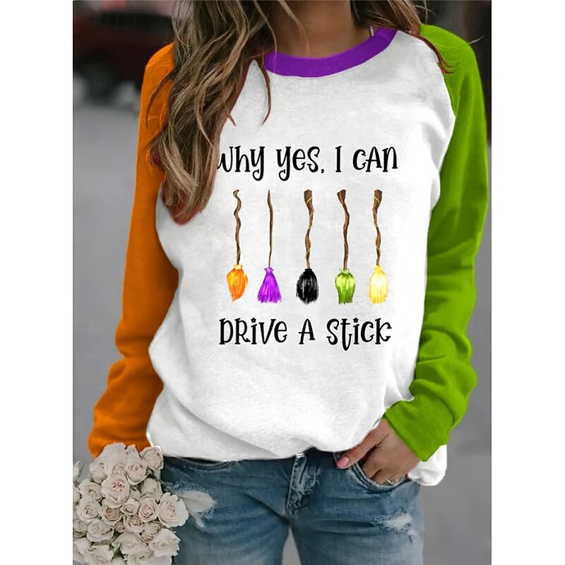 Halloween Women's Pullover Sweatshirt Graphic Halloween Fashion Casual Long Sleeve Crew Neck Regular Tops Street Dailywear Casual Print White Purple Orange Green Fall Winter