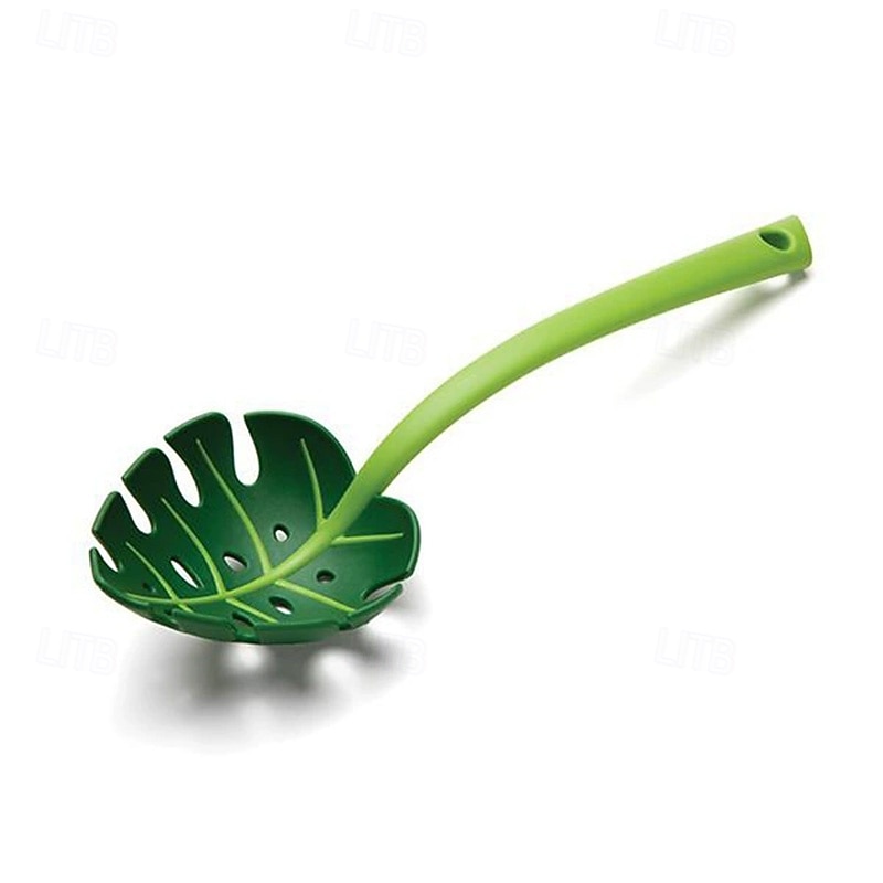 Green Leaf Strainer Ladle, Monstera Leaf Design Slotted Spoon for Pasta, Soup, and Kitchen Use