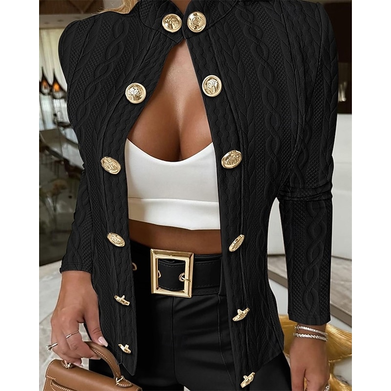 Women's Coat Casual Jacket Comfortable Buttons Fashion Modern Plain Going out Casual Daily Weekend Single Breasted Short Stand Collar Regular Fit Long Sleeve Outerwear Black White Pink Spring Fall3