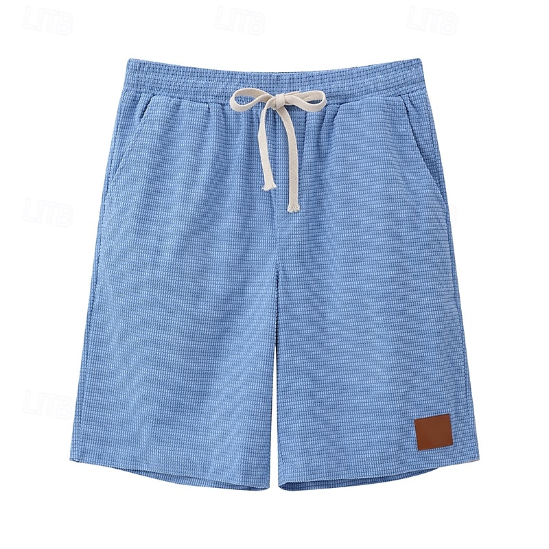 Men's Waffle Shorts Shorts Summer Shorts Casual Shorts Pocket Drawstring Elastic Waist Plain Comfort Breathable Short Outdoor Vacation Sport Casual Black White Micro-elastic2