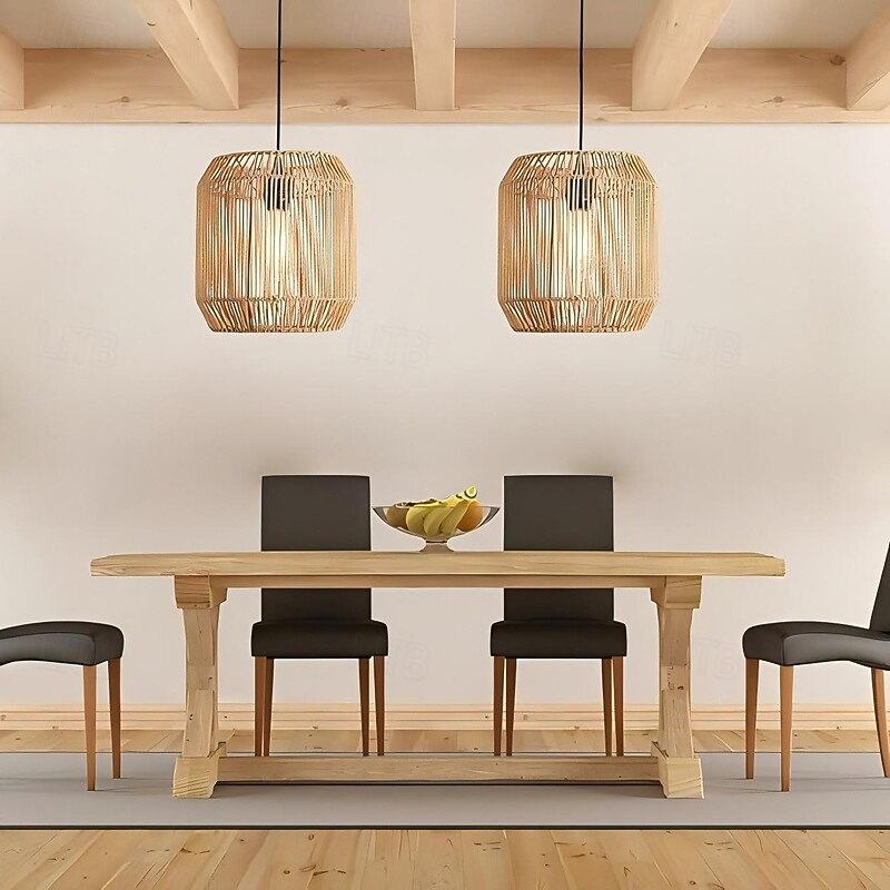 Rattan Pendant Light - Boho Lamp Hanging Diameter 26 cm Vintage Ceiling Light Rattan E27 Pendant Light Braided for Dining Table Kitchen Living Room Bedroom Hallway3