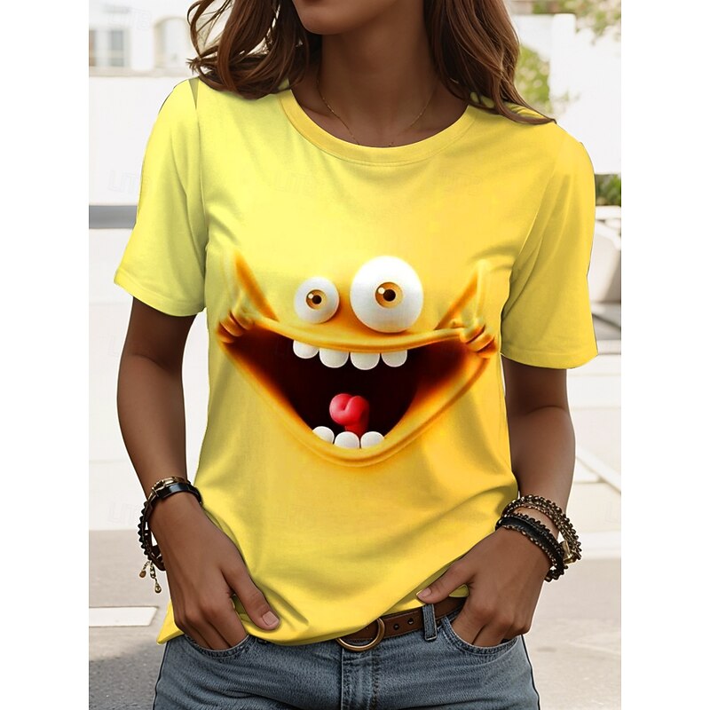 Women's T Shirt Graphic Geometry Vintage Stylish Classic Short Sleeve Crew Neck Regular Tops Daily Weekend Print Yellow Blue Purple Green Summer