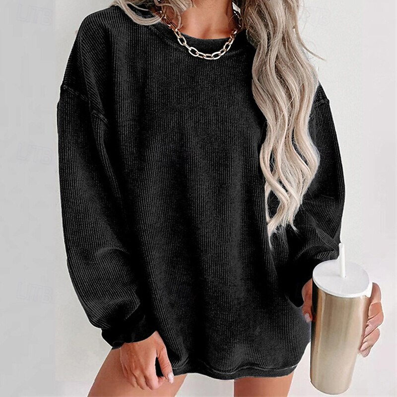 Women's Pullover Plain Streetwear Casual Comfy Long Sleeve Crew Neck Regular Tops Street Holiday Going out Black Pink Gray Fall3