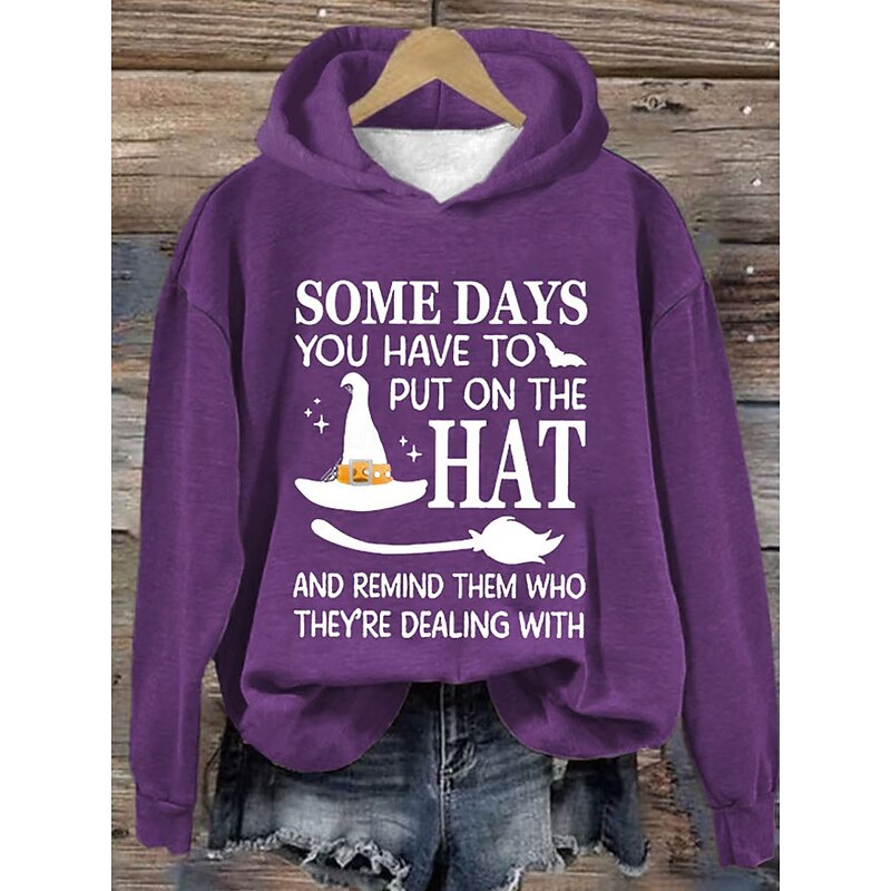 Halloween Women's Hoodie Pullover Sweatshirt Oversized Long Sleeve Casual Witch Graphic Letter Fashion Print Hooded Regular Tops Street Dailywear Print Black White Pink Purple Orange Fall Winter4