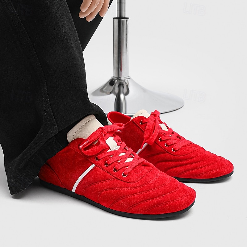Men's Red Sneakers with Sleek White Stripe, Premium Cowhide Material, Ideal for Fashion-Forward Casual Wear, Street Style and Active Days3