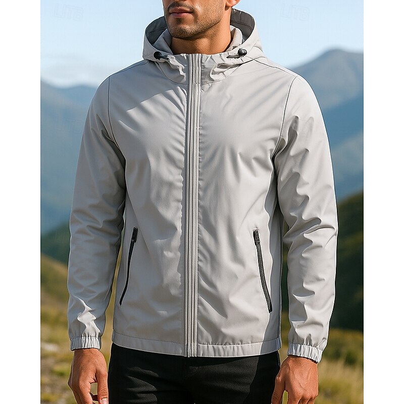 Men's Windbreaker Hiking Jacket rain coat Outdoor Waterproof Windproof Lightweight Hiking Outfits Hiking Clothes Spring Autumn / Fall Top Camping / Hiking / Caving Running Solid Color Black Army