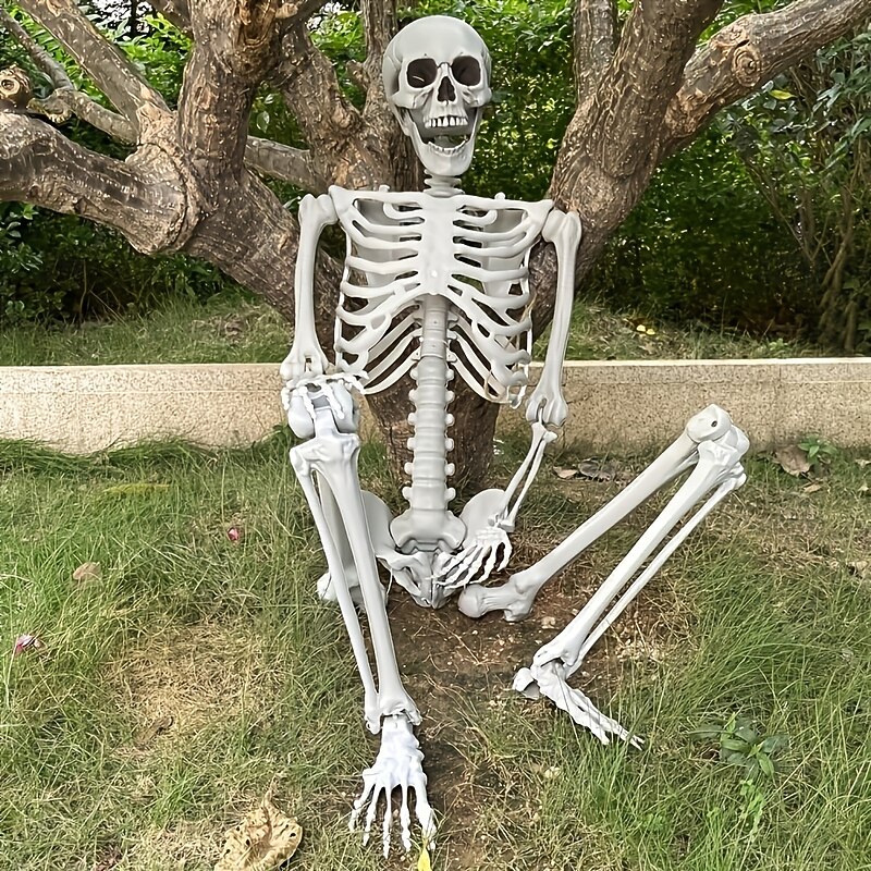 1pc Life-Size Realistic Plastic Skeleton for Halloween Decoration Freestanding No-Electricity Needed Spooky Sculpture for Home Garden Haunted House Outdoor Decor3