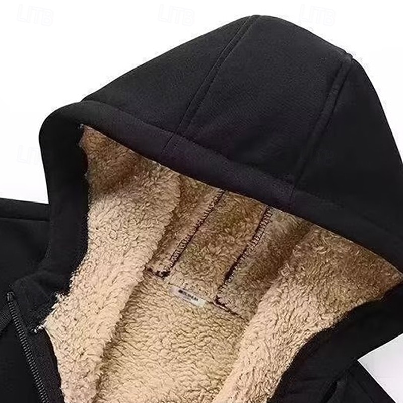 Men's Hoodie Full Zip Hoodie Fleece Jacket Black Hooded Plain Pocket Sports & Outdoor Daily Holiday Polyester Streetwear Basic Casual Fall Winter Clothing Apparel Hoodies Sweatshirts  Long Sleeve4