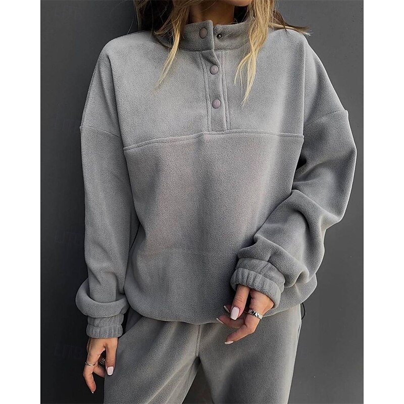 Women's Fashion Streetwear Tracksuit Pants Sets Long Sleeve Stand Collar Plain Daily Wear Date Black Burgundy Gray Spring &  Fall Regular Fit4