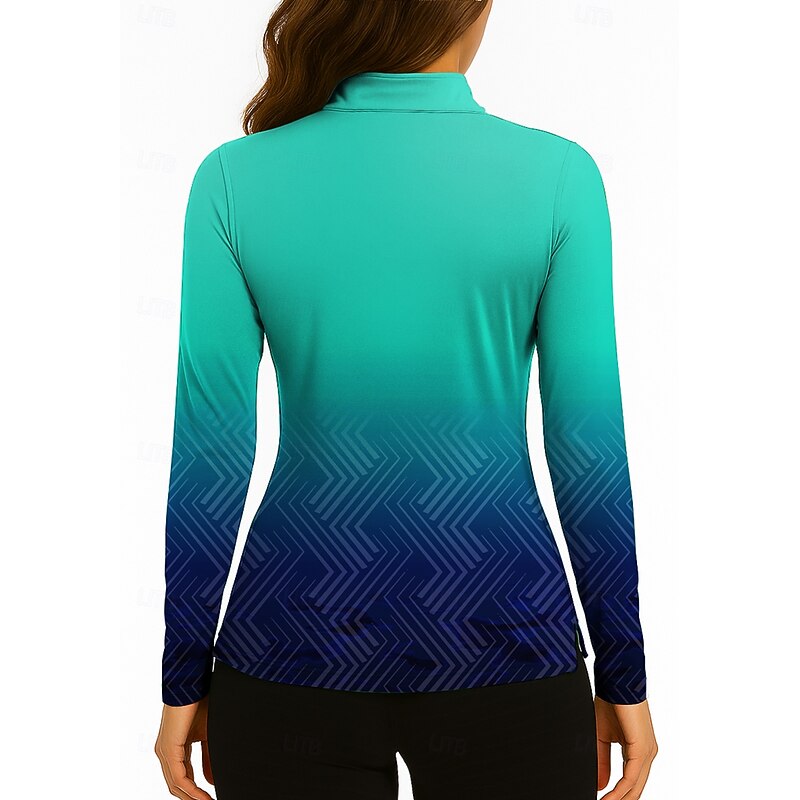 Women's Geometric Gradient Tops Golf Polo Shirt Tennis Shirt Long Sleeve Print Quarter Zip Pullover UV Protection Elastic Breathable Tennis Golf Pickleball Stand Collar Zip Collar Shirt Polo Blue2