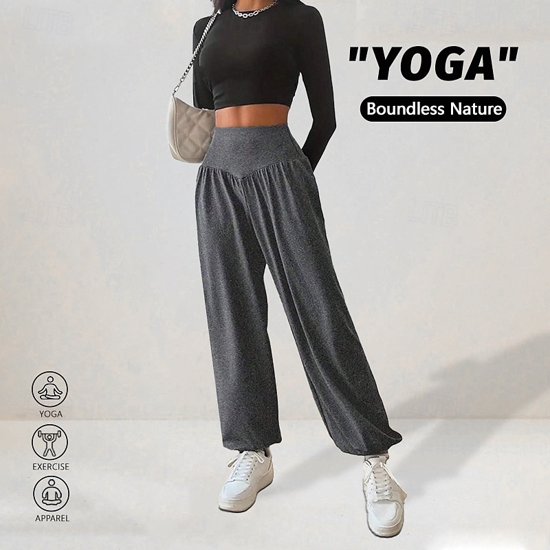 Women's Yoga Pants Harem Pants Bloomers Lightweight Tummy Control High Waist Gym Dance Athletic Bottoms Solid Color Grey Fall Sports Activewear Loose Fit