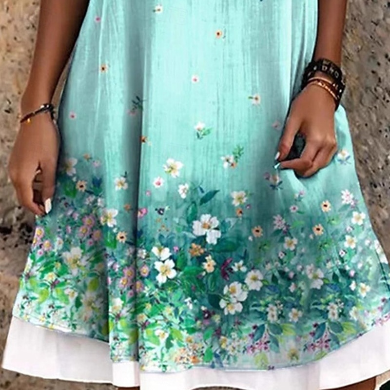 Women's Mini Dress Casual Dress Summer Dress Fashion Modern Daily Beach Weekend Regular Fit Flower Sleeveless Crew Neck Green Spring Fall3
