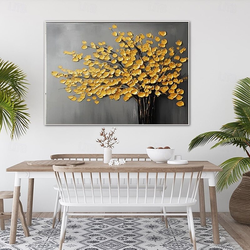 Large Size gold tree paintings  Hand-painted flower oil painting hand painted Wild flowers Painting handmade 3D Texture Blooming Flower Painting Flora painting Wall Art Botanical painting Wall Art4