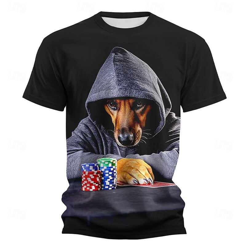 Men's Dog 3D Funny T Shirt Short Sleeve T shirt 3D Print Crew Neck Shirt Exaggerated Designer Party Street Casual Black Summer Spring All Seasons Clothing Apparel S M L XL XXL XXXL