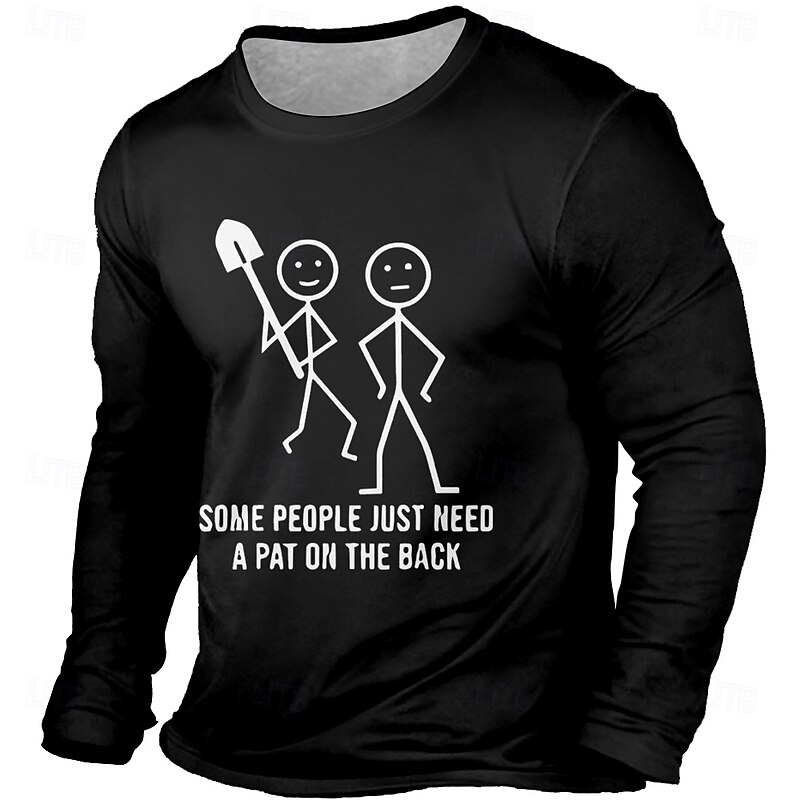 Men's Long Sleeve Graphic Tee, Funny Dark Humor "Some People Just Need A Pat On The Back" Shovel Stick Figure2