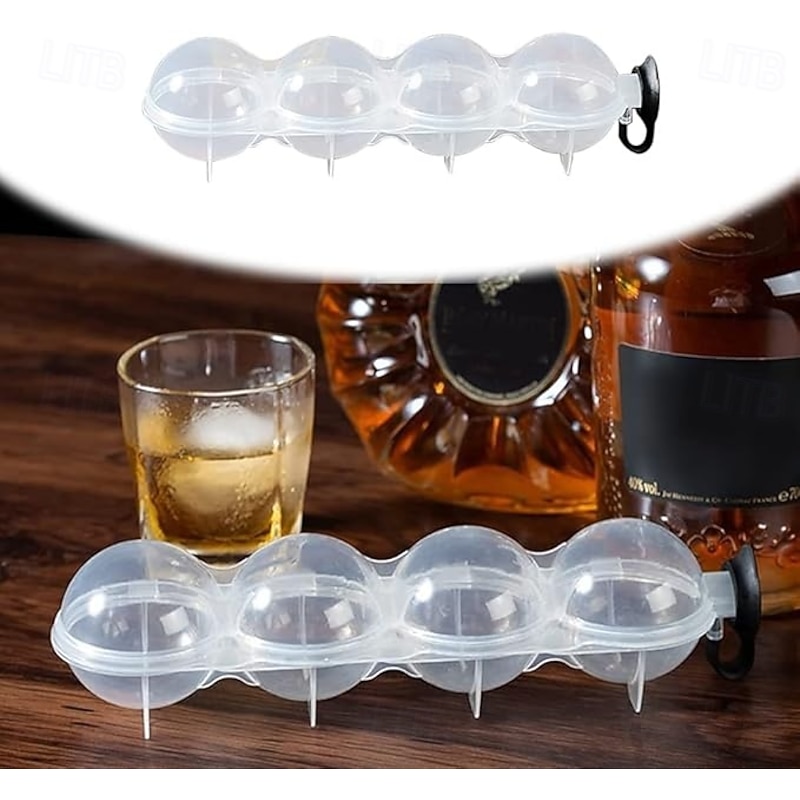Ice Ball Mold 4 Hole Set for Whiskey, Round Ice Sphere Maker, Four-Cube Ice Tray, Perfect for Making Large Ice Balls for Cocktails and Drinks2