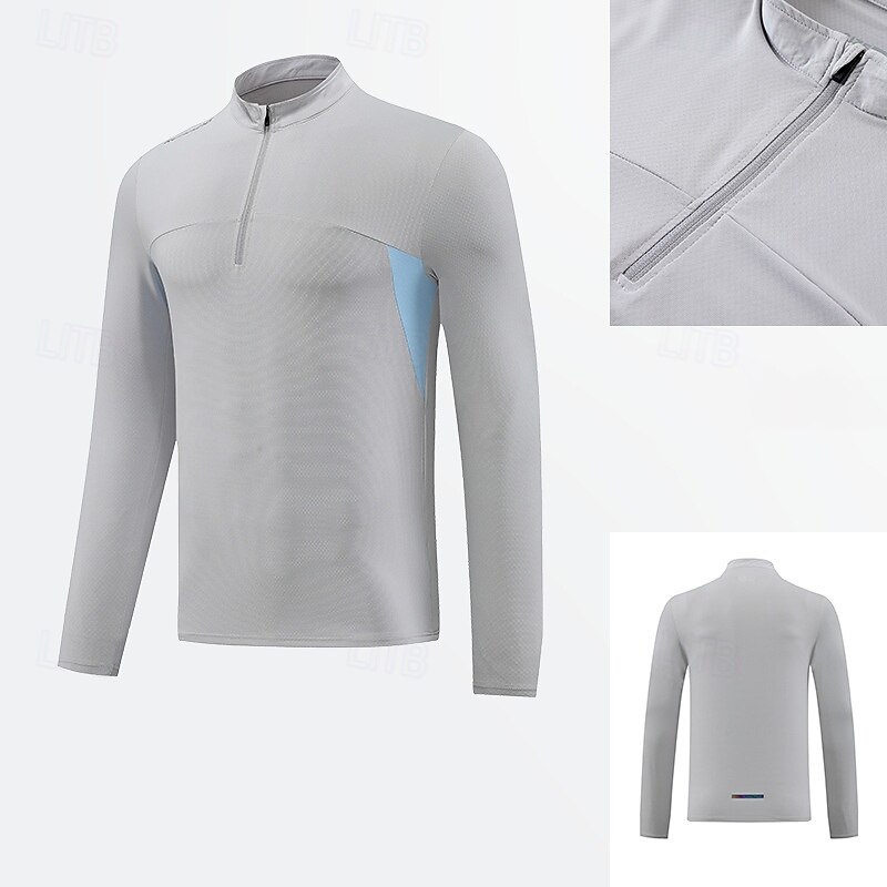 Men's Performance Shirt Sport Tee Shirt Long Sleeve Stand Collar Top Outdoor Quick Dry Sweat wicking anti-odor Breathable Polyester White Blue Sky Blue Fishing Tennis Athletic