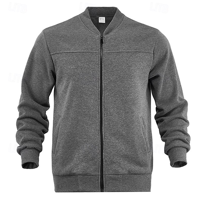 Men's Winter Jacket Fleece Jacket Casual Jacket Varsity Jacket Vacation Daily Thermal Warm Pocket Fleece Fall Winter Plain Fashion Streetwear Stand Collar Regular Black Red Navy Blue Blue Dark Gray3