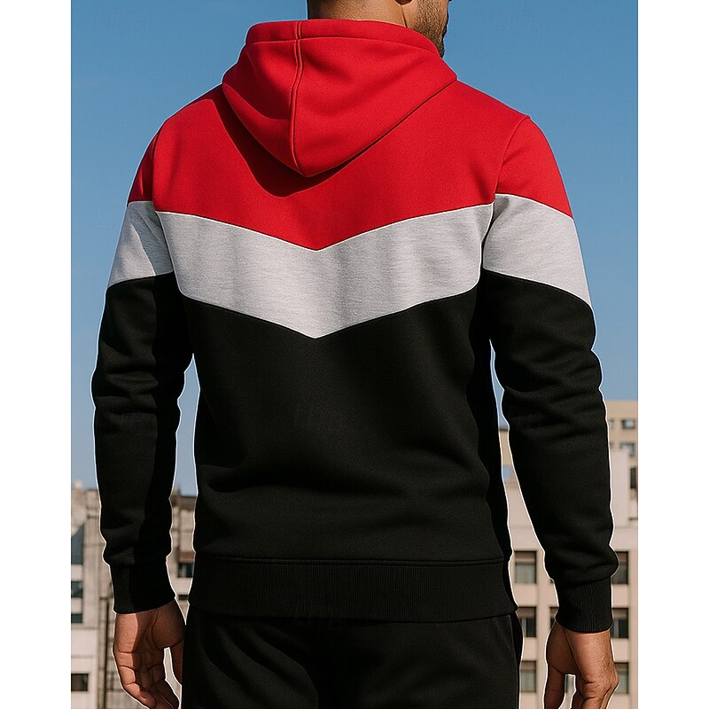 Men's Casual Tops Pullover Hoodie Sweatshirts Drawstring Pocket Long Sleeve Top Athleisure Fall Color Block Windproof Hiking Workout Athletic Sportswear Activewear Wine Red Black White2