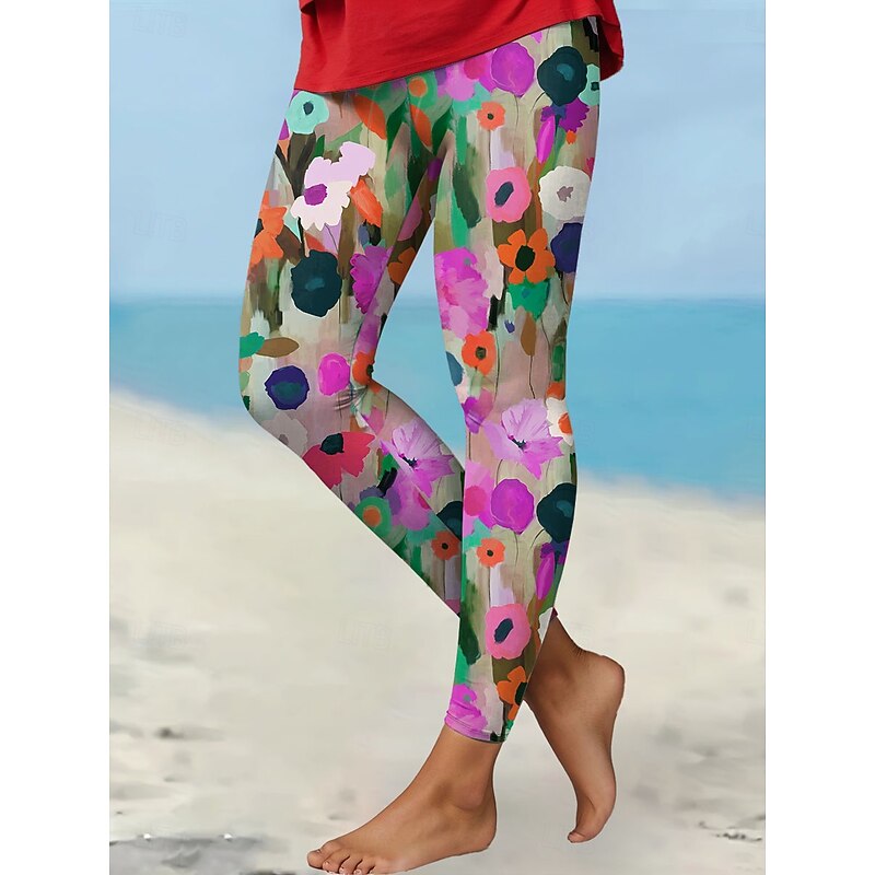 Women's Leggings Vacation Vintage Fashion Ankle-Length High Waist Floral Graphic Printing Soft Breathable Stretchy Formal Outdoor Vacation Robin's Egg Blue Red Amethyst Spring Fall Winter Regular Fit4