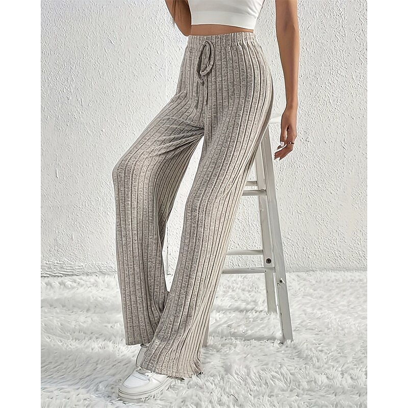 Women's Wide Leg Corduroy Pants Pants Trousers Fashion Streetwear Full Length High Waist Plain Jacquard Elastic Waist Breathability Comfortable Street Daily Wear Going out Light Grey Summer Spring4