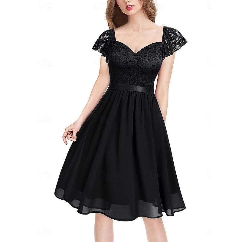 Women's Mini Dress Lace Dress Cocktail Dress Wedding Guest Dress Chiffon Elegant Fashion Modern Outdoor Cocktail Party Regular Fit Plain Short Sleeve V Neck Black Pink Dark Blue Summer Spring Fall2