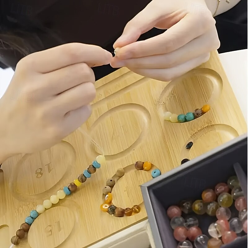 Solid Wood Bead Tray with Jewelry Organizer Numbered Compartments 16-18 Adjustable Divider and Golden Hooks - DIY Bracelet Making Bead Storage for Crafters Bead Organizer Storage3