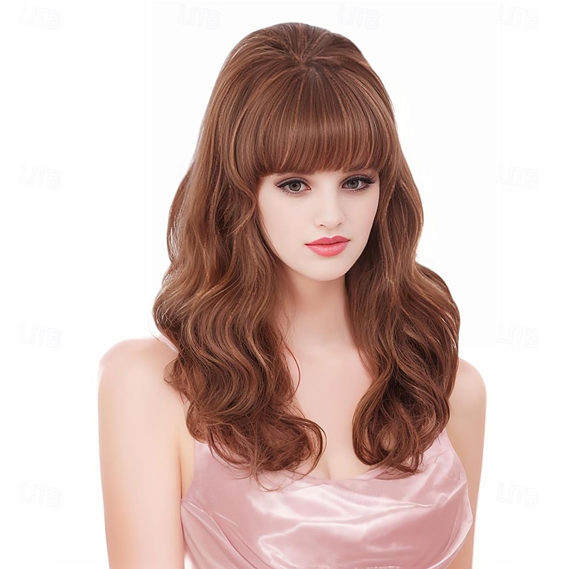 Vintage Long Wavy Ginger Mixed Blonde Wig with Bang Retro Big Bouffant Beehive Wigs fits 60s 70s 80s Costume or Halloween Party2