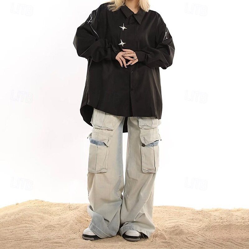 Women's Shirt Texture Blouse Plain Daily Stylish Basic Long Sleeve Shirt Collar Regular Tops Work Daily Holiday Patchwork Zipper Buttons Black White Spring Fall3