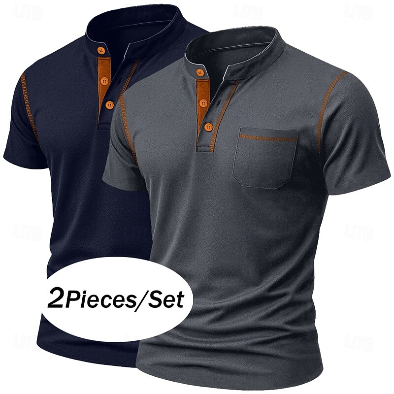 Men's Henley Shirt Tee Short Sleeve Solid Color Plain Solid Casual Pocket 2 Piece Buttons Henley Outdoor Casual Daily Summer Spring &  Fall All Seasons 1 2 3 Henley T-Shirt