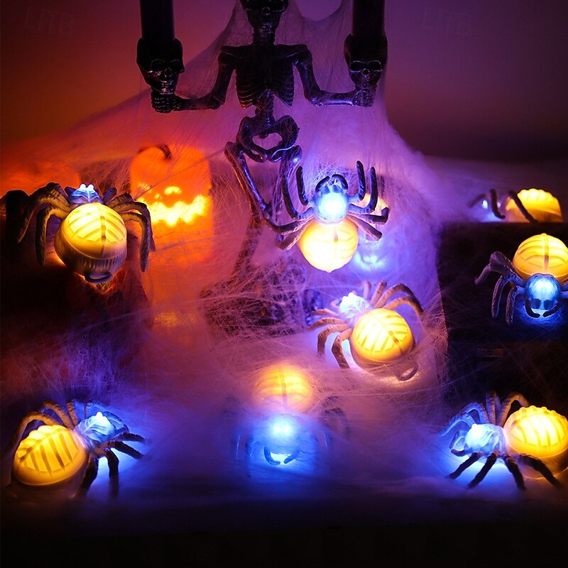12 Pcs Halloween Eye Glowing Spider Lights Ghost Festival Party Decoration Bar Haunted House Bedroom Ornaments LED Candle Night Lights