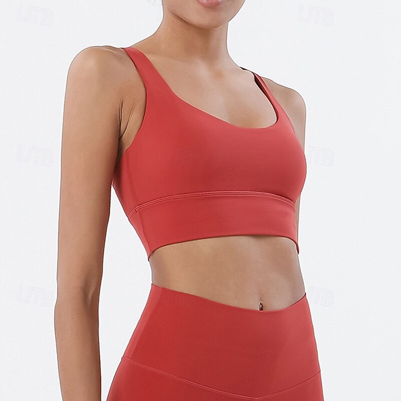 Women's Yoga Crop Tank Top Sports Bra Underwear Medium Support Wireless Padded Solid / Plain Color Sport Activewear Light Blue Black Pilates Running Yoga4