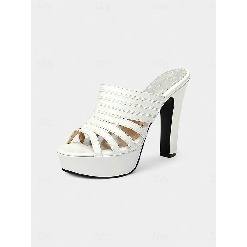 Women's White Platform Mule Heels - Strappy Open-Toe Slip-On High Heels for Nightlife Parties and Club Outfits4